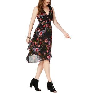 I.N.C Womens Handkerchief Hem Midi Dress, black, 10